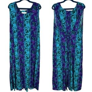 Vintage Betsy Lauren Maxi Dress 24W Sleeveless Blue Purple Floral Tie Back Coast